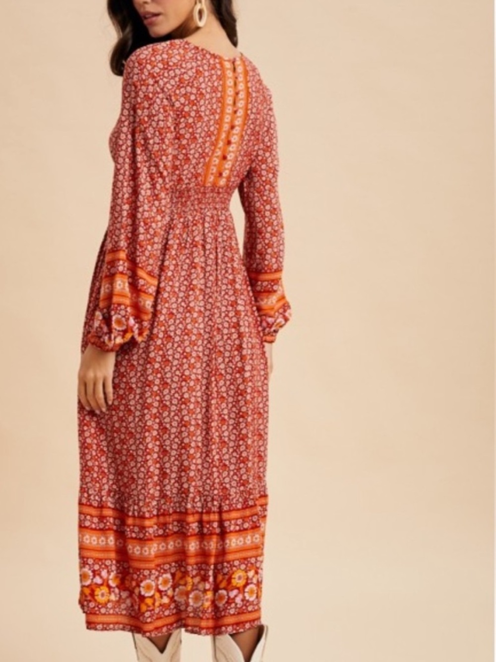 NWT In Bloom Red and Orange Floral Midi Dress - Picture 3 of 12